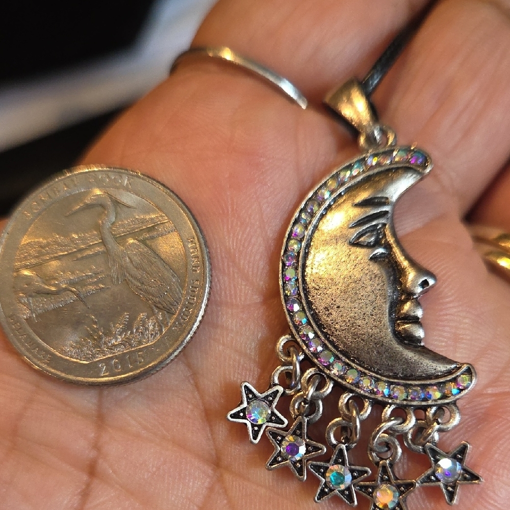 Silver Moon and Star Pendant Necklace - Picture 3 of 3